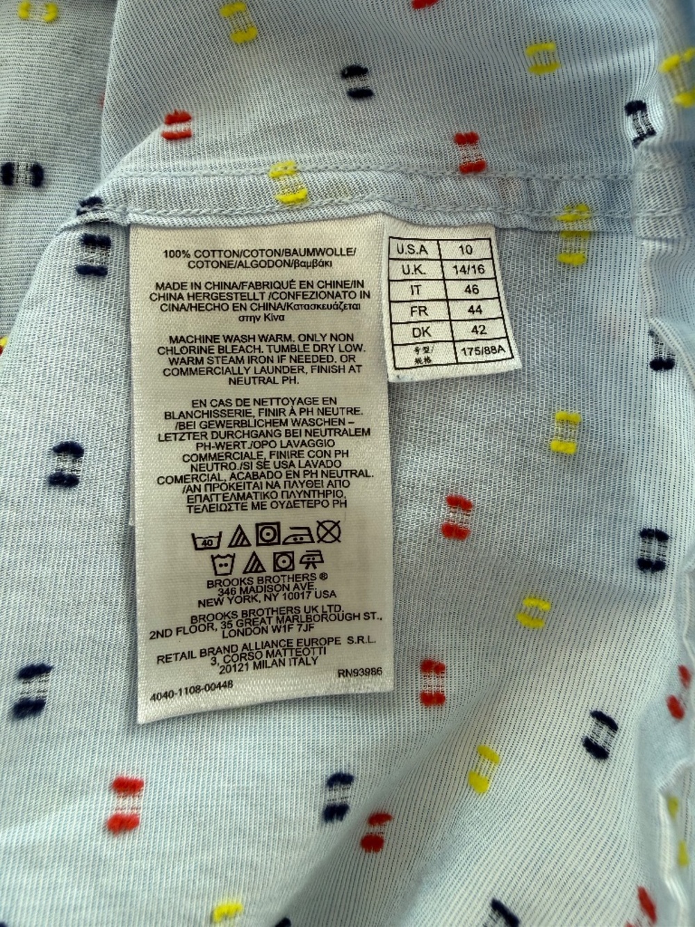 Brooks Brothers Blue Mini Print Blouse Tie Front Roll Tab Sleeve Women Size 10 - Picture 9 of 12